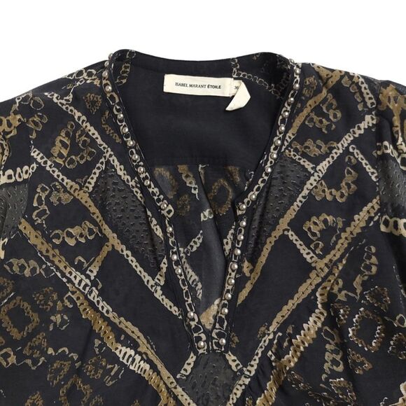 ISABEL MARANT Nimazu Studded Kaftan Tunic Midi Dress Black Chain Print Indie 4 - Picture 10 of 12